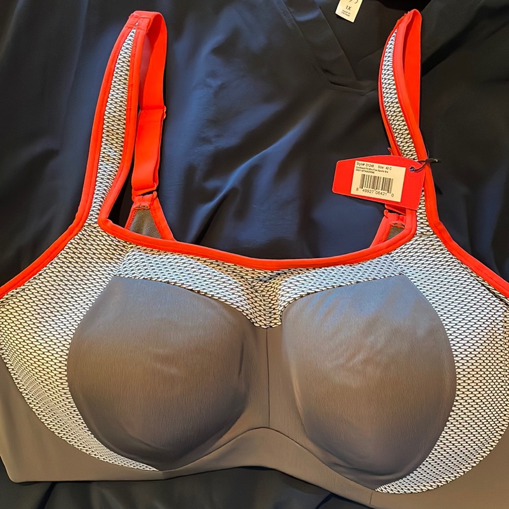Curvy Couture SPORT bra tangerine/gray sz 42C NWT